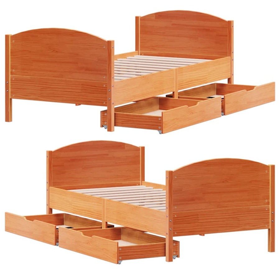 Bedframe zonder matras massief grenenhout wasbruin 90x200 cm