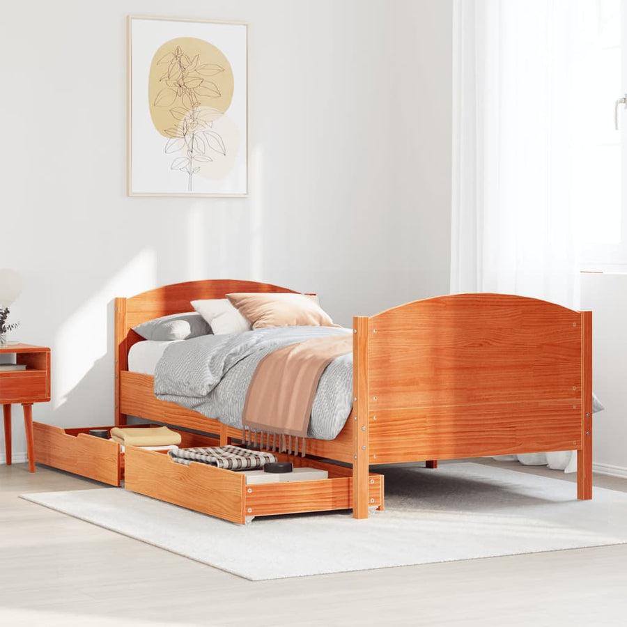 Bedframe zonder matras massief grenenhout wasbruin 90x200 cm