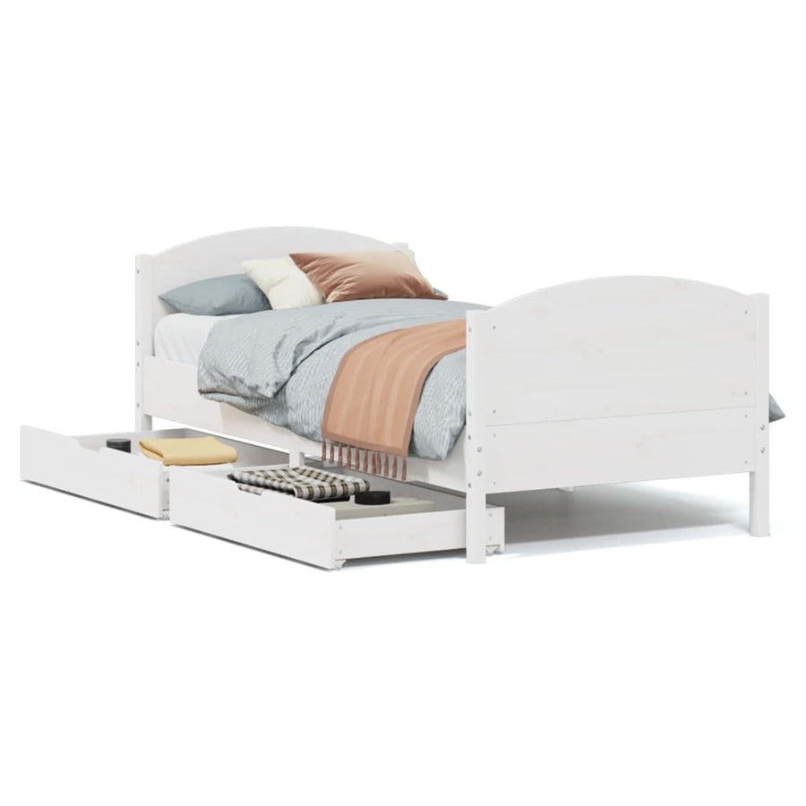 Bedframe zonder matras massief grenenhout wit 90x190 cm
