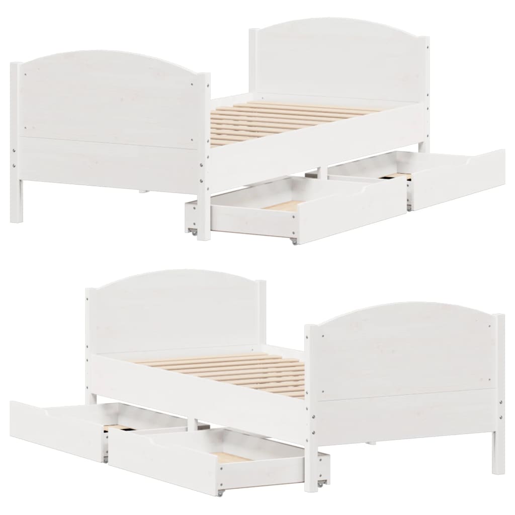 Bedframe zonder matras massief grenenhout wit 90x190 cm