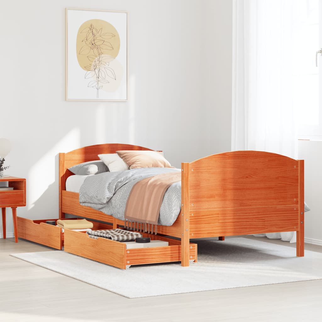Bedframe zonder matras massief grenenhout wasbruin 90x190 cm