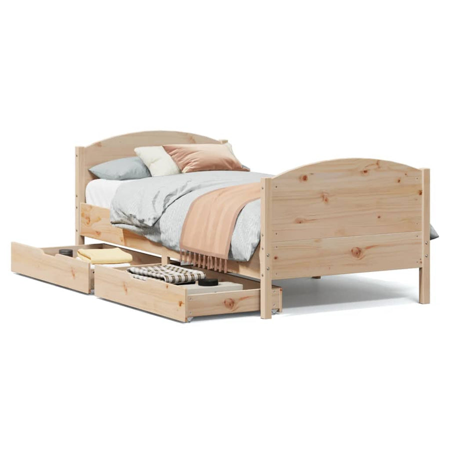 Bedframe zonder matras massief grenenhout 75x190 cm