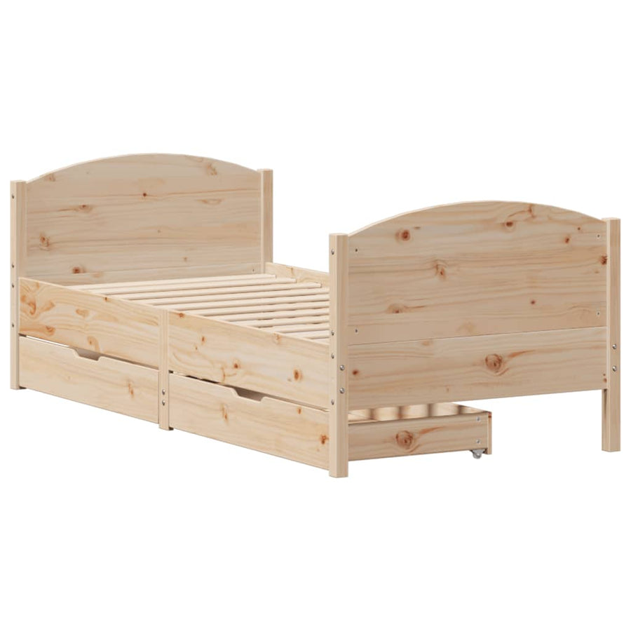 Bedframe zonder matras massief grenenhout 75x190 cm