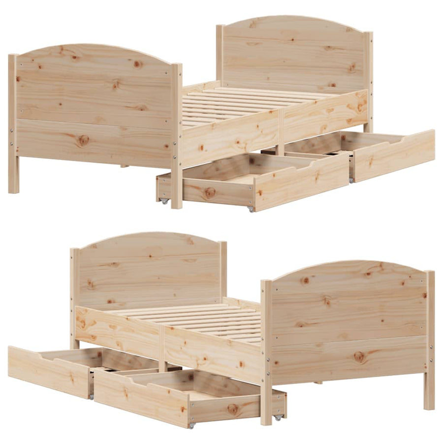 Bedframe zonder matras massief grenenhout 75x190 cm