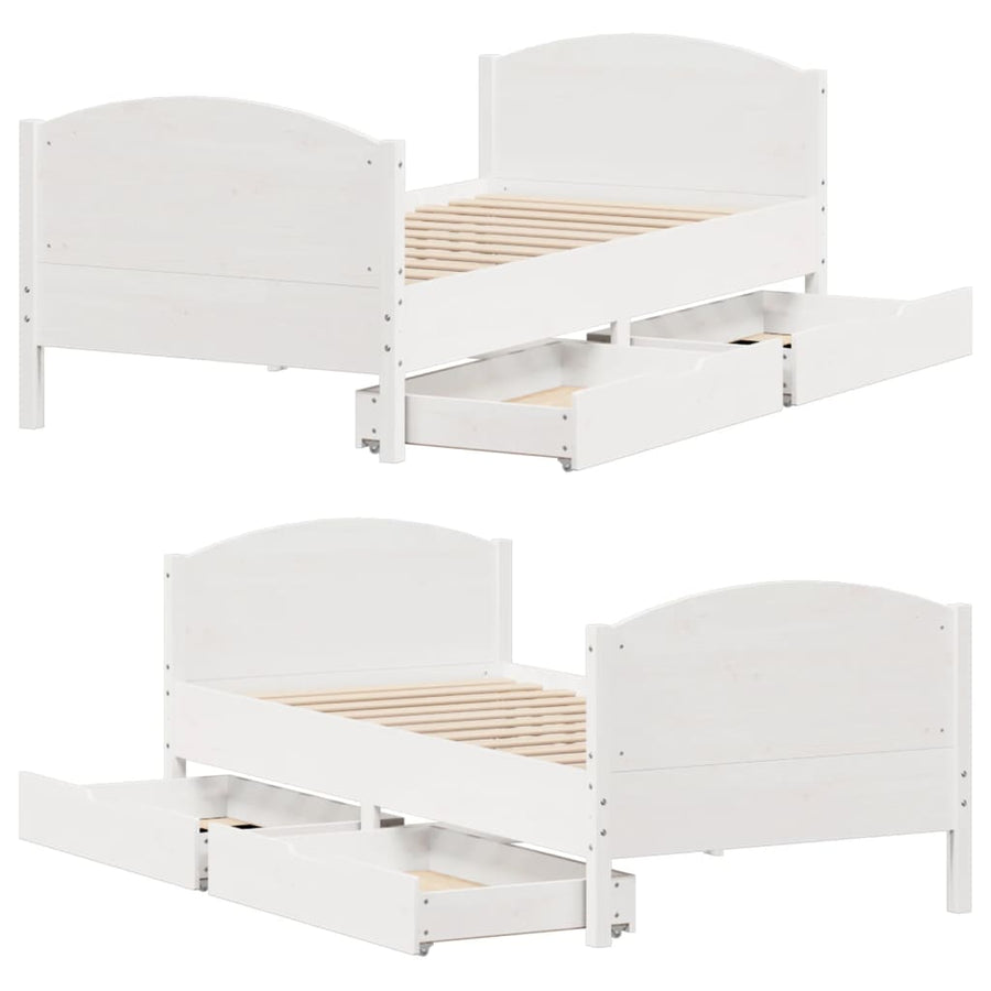 Bedframe zonder matras massief grenenhout wit 75x190 cm