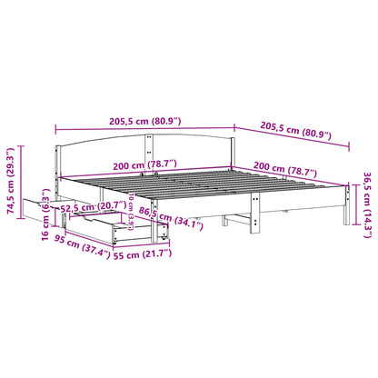 Bedframe zonder matras massief grenenhout 200x200 cm