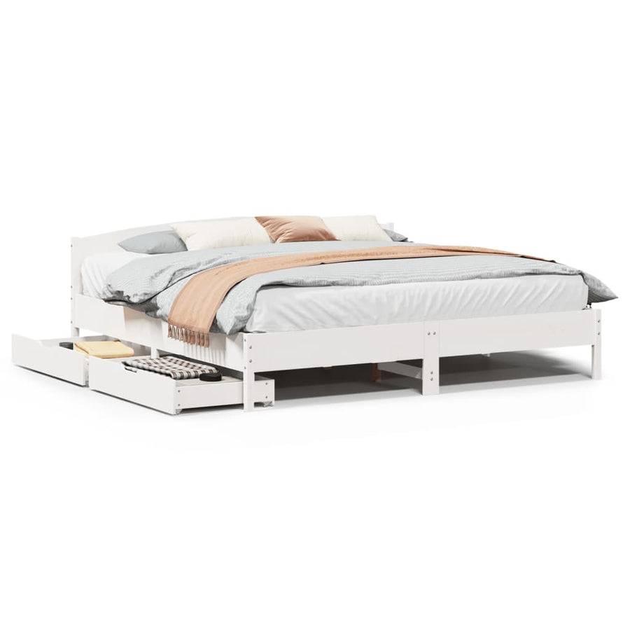 Bedframe zonder matras massief grenenhout wit 200x200 cm