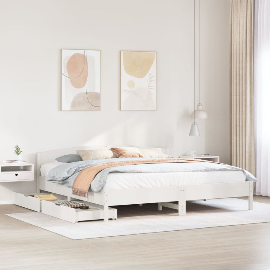 Bedframe zonder matras massief grenenhout wit 200x200 cm