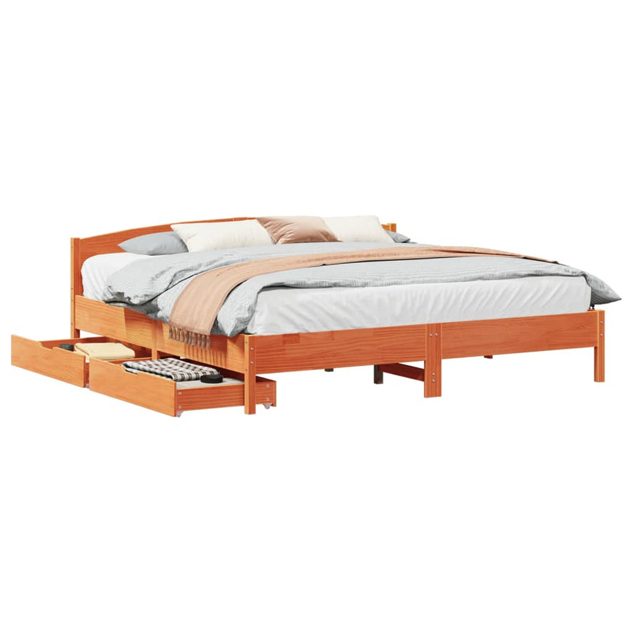 Bedframe zonder matras massief grenenhout wasbruin 200x200 cm
