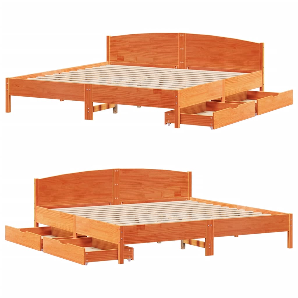 Bedframe zonder matras massief grenenhout wasbruin 200x200 cm