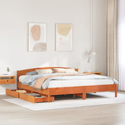 Bedframe massief grenenhout wasbruin 200x200 cm met lades