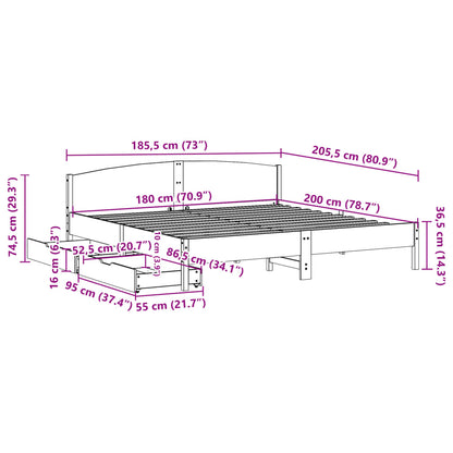 Bedframe zonder matras massief grenenhout wit 180x200 cm
