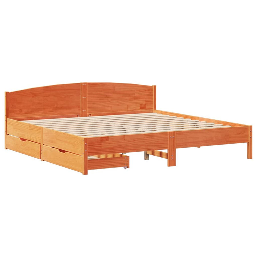 Bedframe zonder matras massief grenenhout wasbruin 180x200 cm