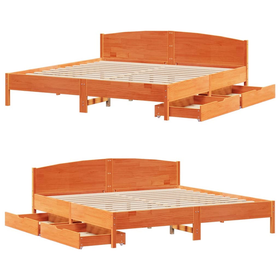 Bedframe zonder matras massief grenenhout wasbruin 180x200 cm