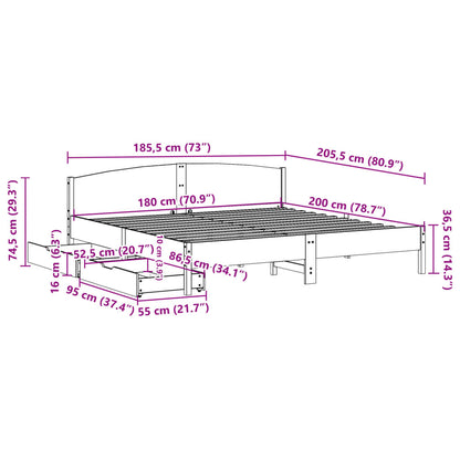 Bedframe zonder matras massief grenenhout wasbruin 180x200 cm