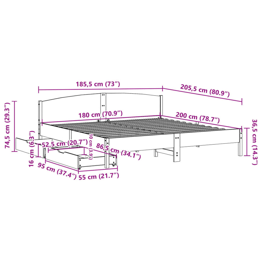 Bedframe zonder matras massief grenenhout wasbruin 180x200 cm