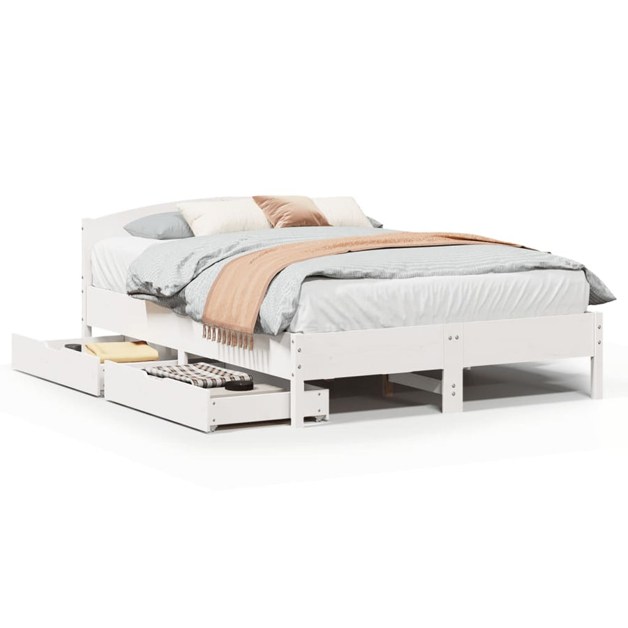 Bedframe zonder matras massief grenenhout wit 160x200 cm