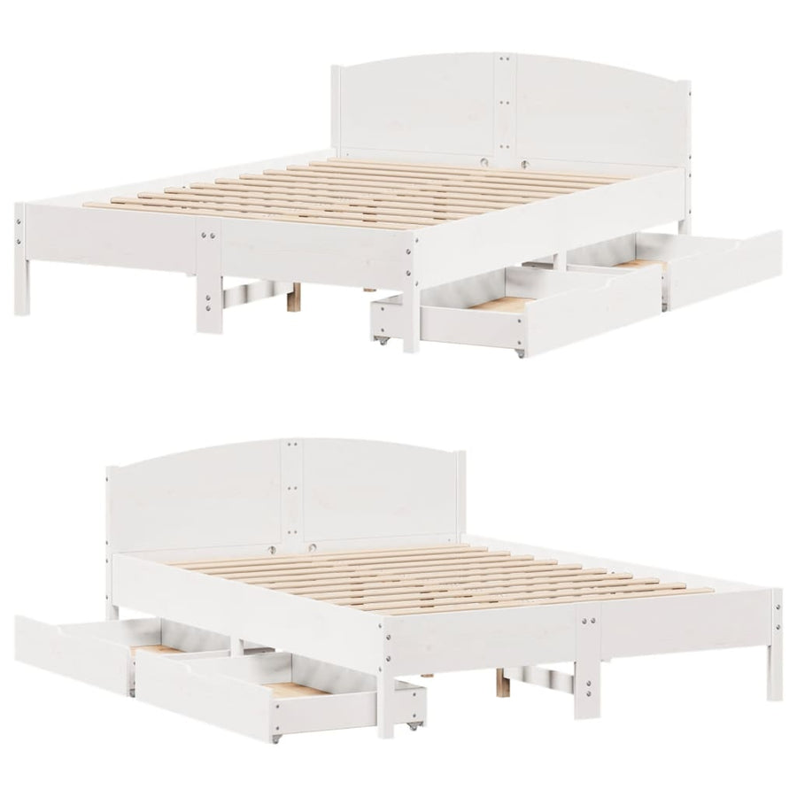 Bedframe zonder matras massief grenenhout wit 160x200 cm