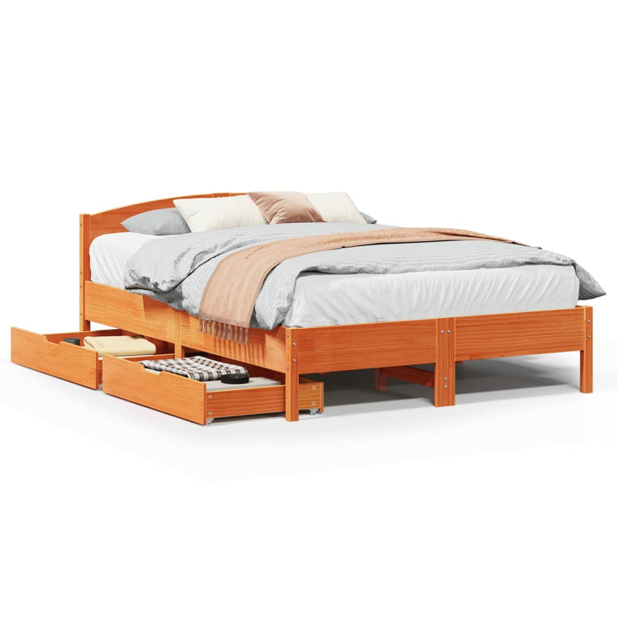 Bedframe zonder matras massief grenenhout wasbruin 160x200 cm