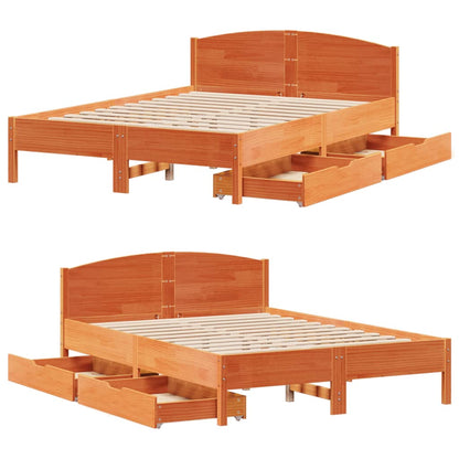Bedframe zonder matras massief grenenhout wasbruin 160x200 cm