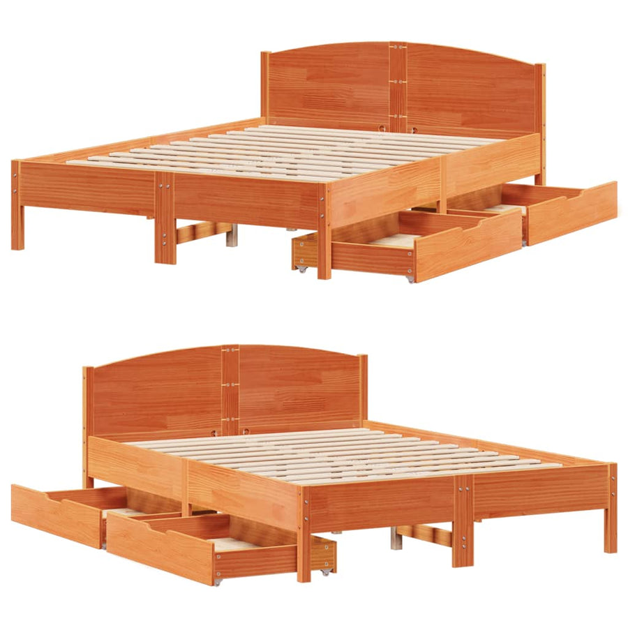 Bedframe zonder matras massief grenenhout wasbruin 160x200 cm