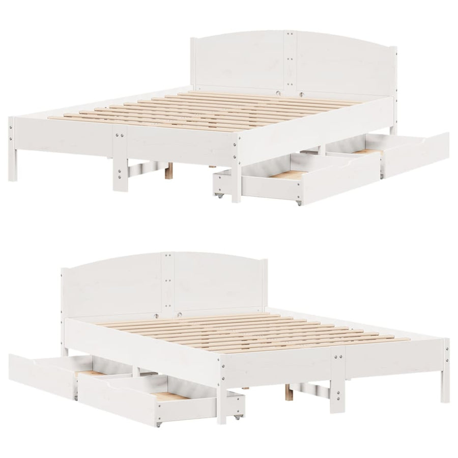 Bedframe zonder matras massief grenenhout wit 150x200 cm