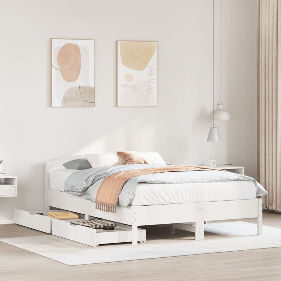 Bedframe zonder matras massief grenenhout wit 150x200 cm