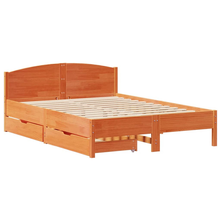 Bedframe zonder matras massief grenenhout wasbruin 150x200 cm