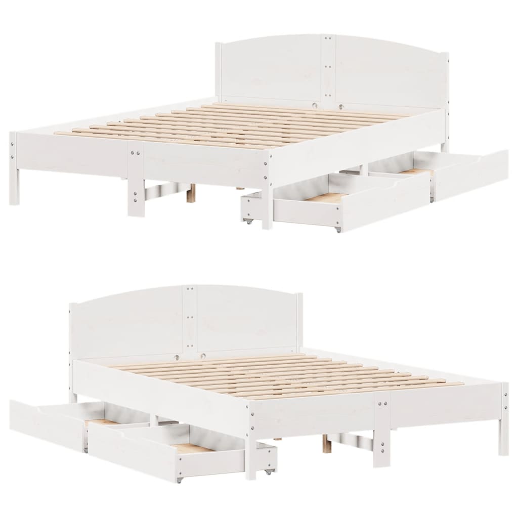 Bedframe zonder matras massief grenenhout wit 140x200 cm
