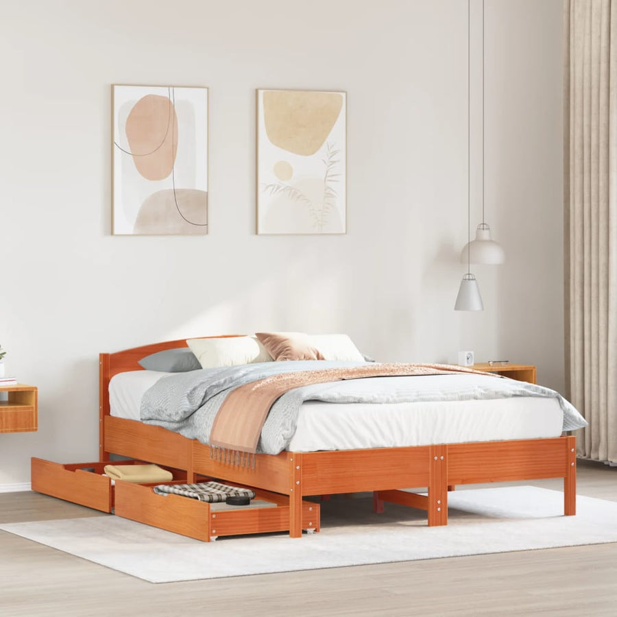 Bedframe zonder matras massief grenenhout wasbruin 140x200 cm