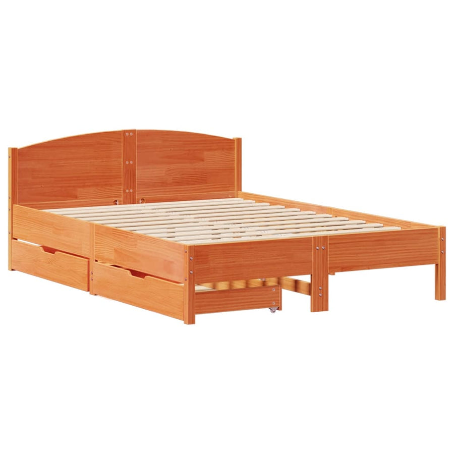Bedframe zonder matras massief grenenhout wasbruin 120x200 cm