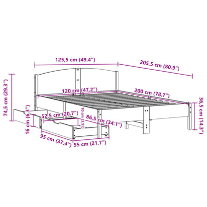 Bedframe zonder matras massief grenenhout wasbruin 120x200 cm