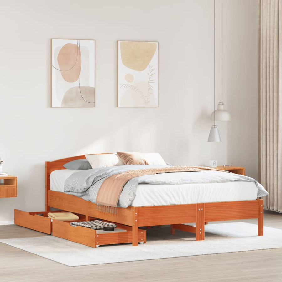 Bedframe zonder matras massief grenenhout wasbruin 120x200 cm