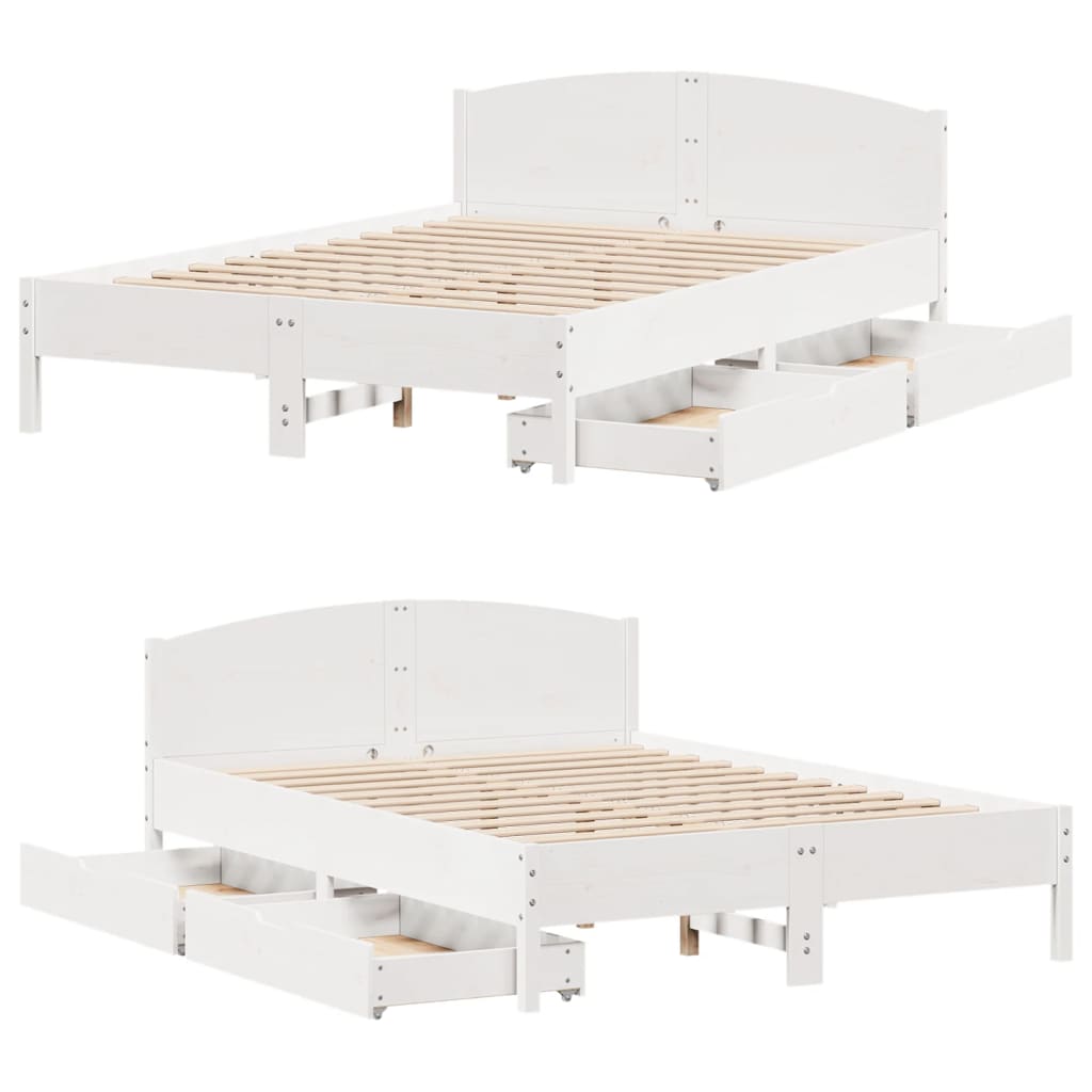 Bedframe zonder matras massief grenenhout wit 140x190 cm