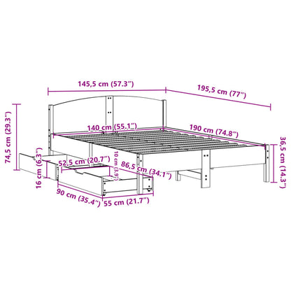 Bedframe zonder matras massief grenenhout wit 140x190 cm