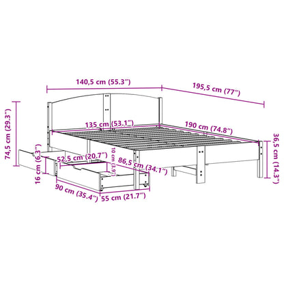 Bedframe zonder matras massief grenenhout 135x190 cm