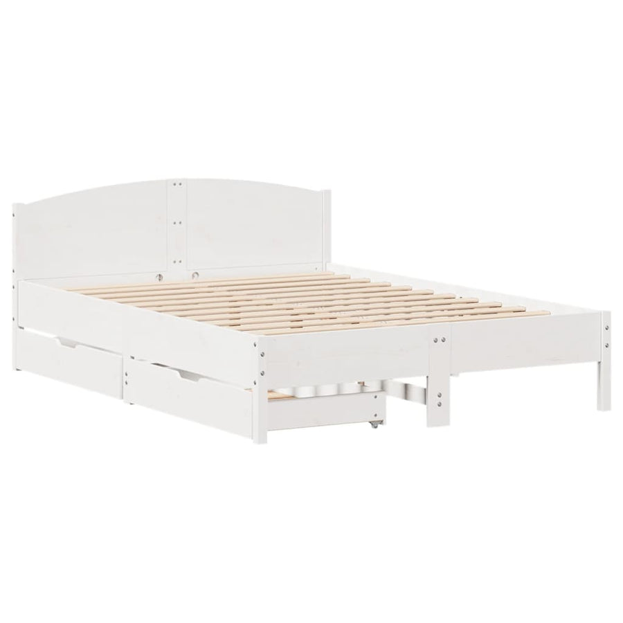 Bedframe zonder matras massief grenenhout wit 135x190 cm