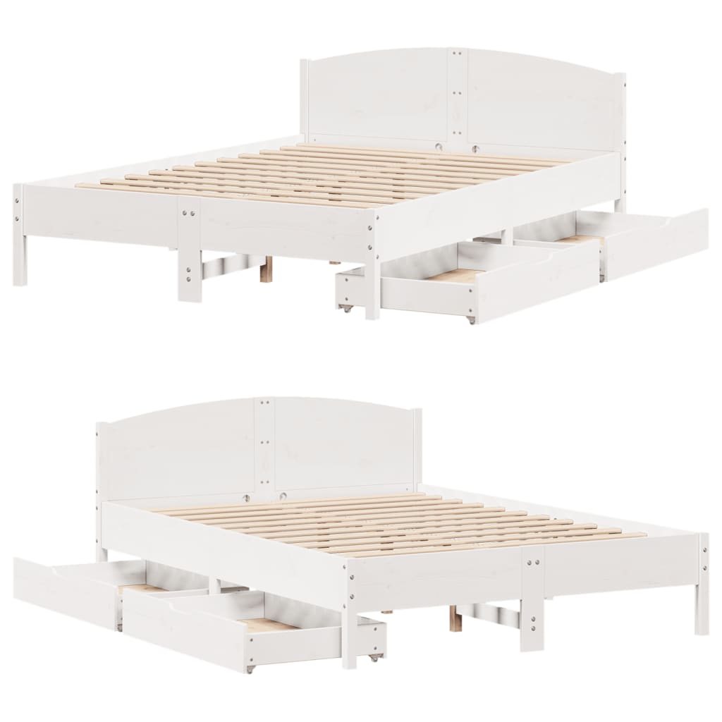 Bedframe zonder matras massief grenenhout wit 135x190 cm