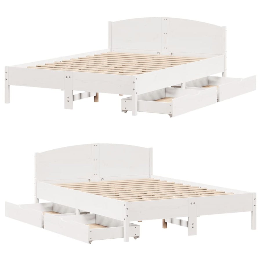 Bedframe zonder matras massief grenenhout wit 135x190 cm
