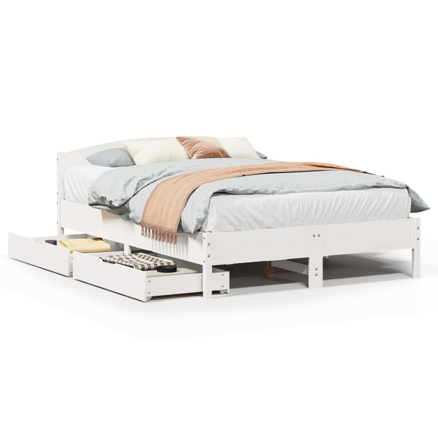 Bedframe zonder matras massief grenenhout wit 120x190 cm