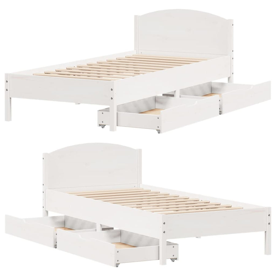 Bedframe zonder matras massief grenenhout wit 140x200 cm