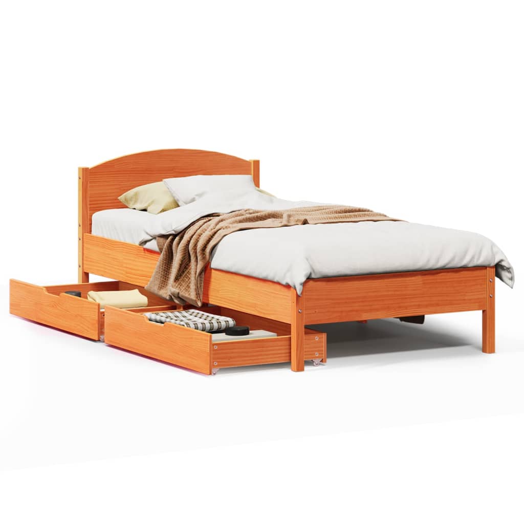 Bedframe zonder matras massief grenenhout wasbruin 100x200 cm