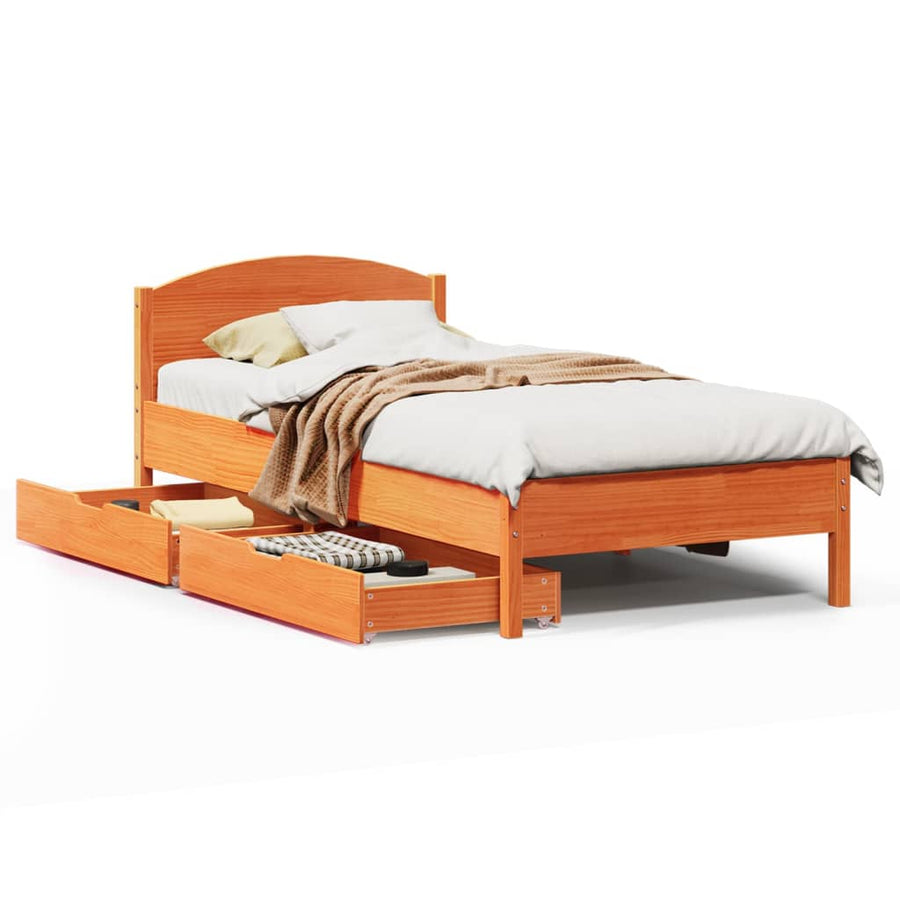 Bedframe zonder matras massief grenenhout wasbruin 100x200 cm