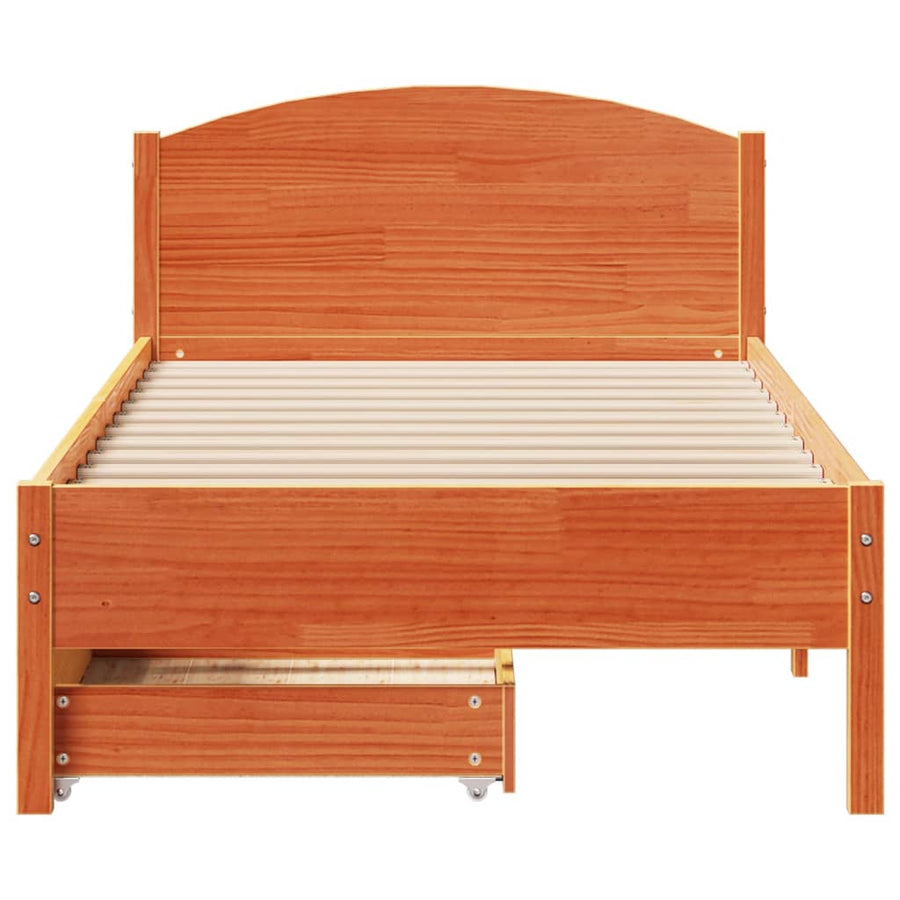 Bedframe zonder matras massief grenenhout wasbruin 100x200 cm