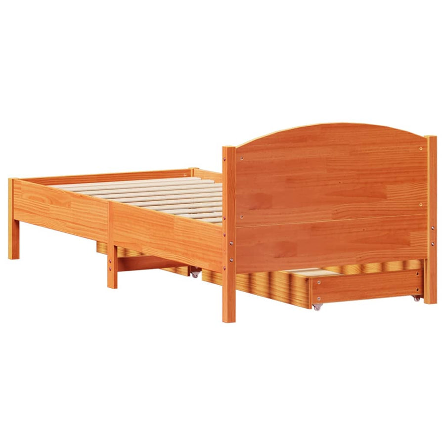 Bedframe zonder matras massief grenenhout wasbruin 100x200 cm