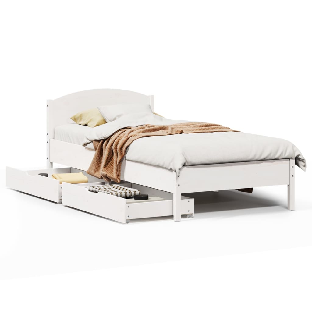 Bedframe zonder matras massief grenenhout wit 90x200 cm