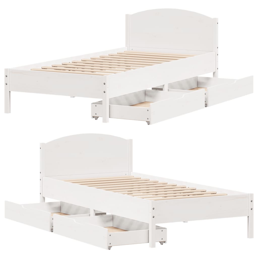 Bedframe zonder matras massief grenenhout wit 90x200 cm