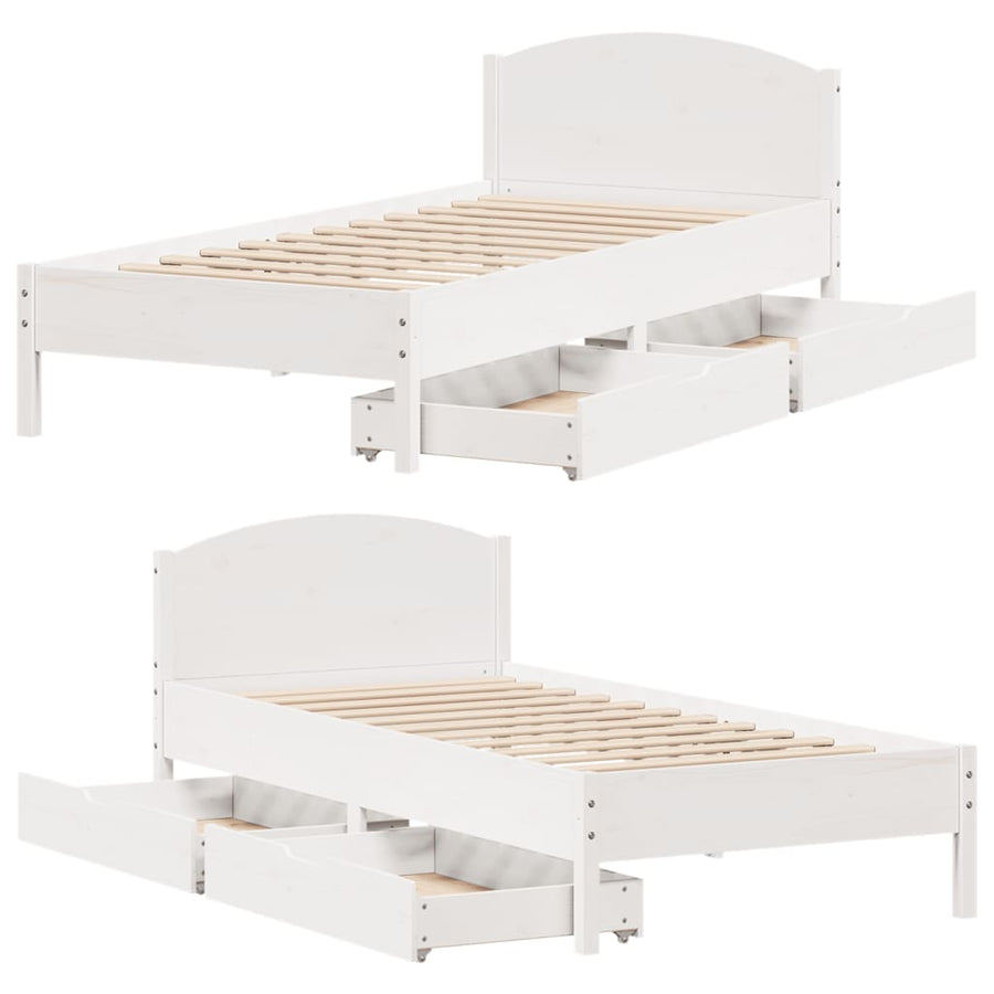 Bedframe zonder matras massief grenenhout wit 90x200 cm