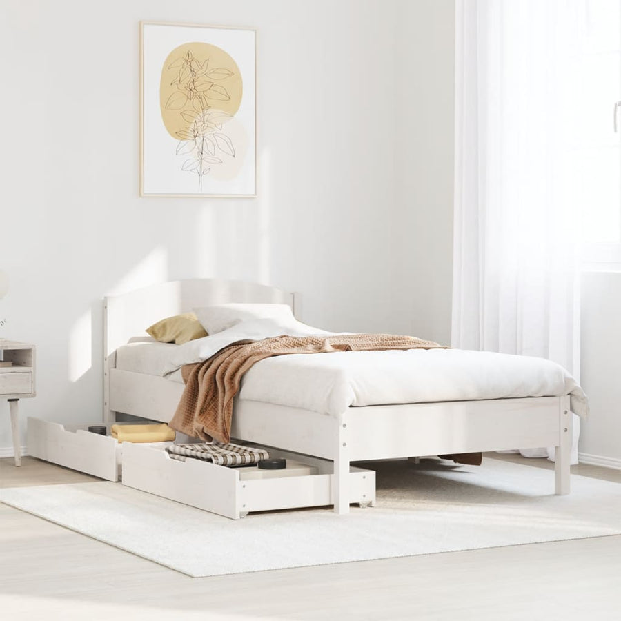 Bedframe zonder matras massief grenenhout wit 90x200 cm