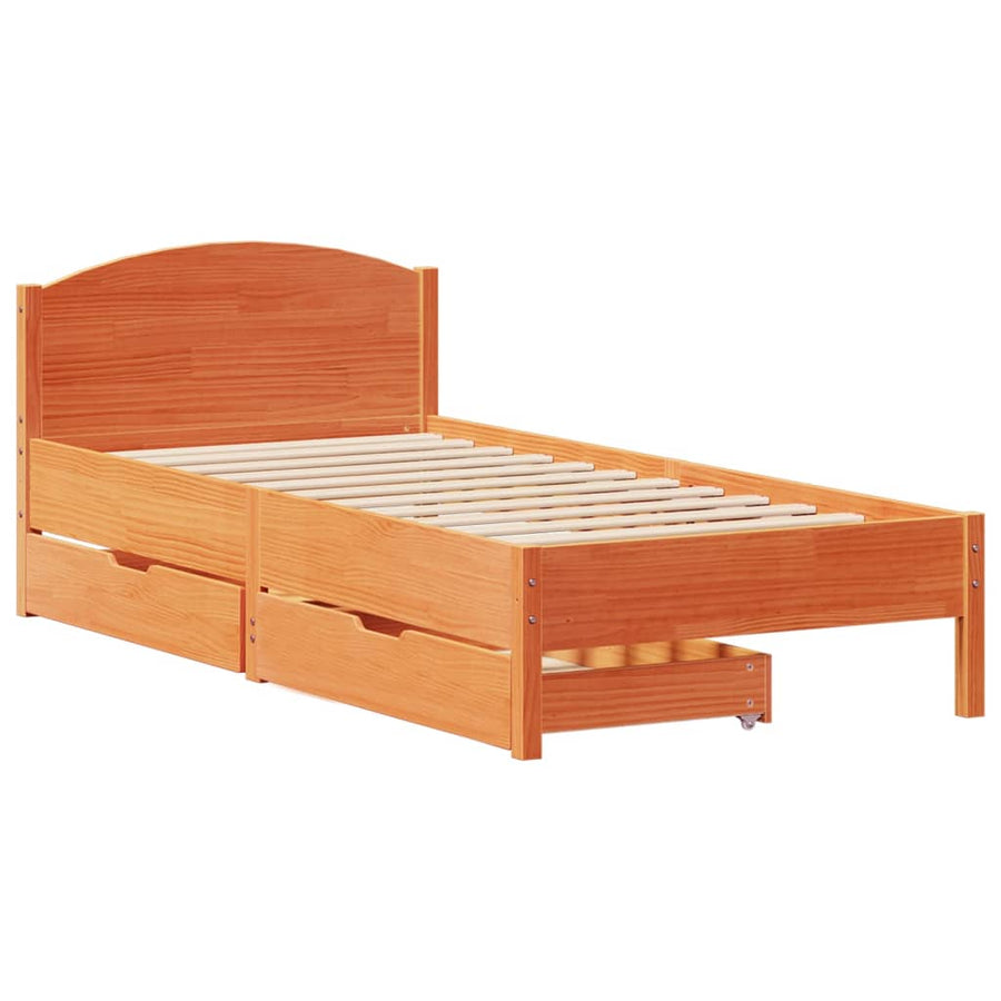 Bedframe zonder matras massief grenenhout wasbruin 90x200 cm